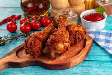 Crispy fried chicken drumsticks leg
