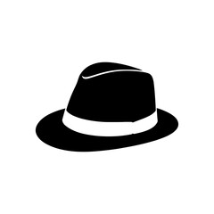 A simple black and white vector silhouette of a wide-brimmed summer hat with an elegant design on a clean white background