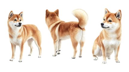 Pack Snouty Shiba set in Different Poses Against Transparent Background for Dog Illustrations, Pet Art, or Cute Animal Designs