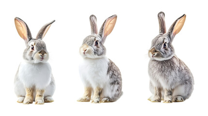 Fototapeta premium Pack Bouncy Bunny set in Different Poses Against Transparent Background for Easter Designs, Cute Illustrations, or Animal Art