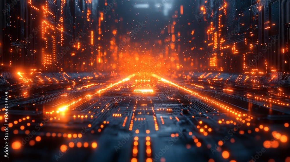Aufkleber abstract futuristic cyberspace with microchip-inspired glowing lines