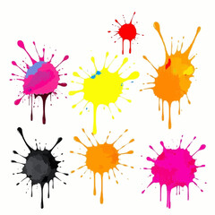 Set of Colorful Paint Splashes, splotch, ink blot, smudge, stain, spot