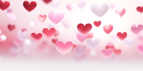 Pink hearts on a white background, a Valentine's Day concept banner with a pink and white color theme, a simple design, 3D rendering, high-resolution photography, and high definition. bokeh background
