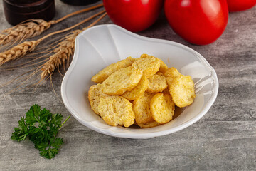 Crunchy croutons heap - roasted bread