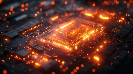 Obraz premium Tech-inspired visual with glowing pathways resembling a futuristic motherboard 