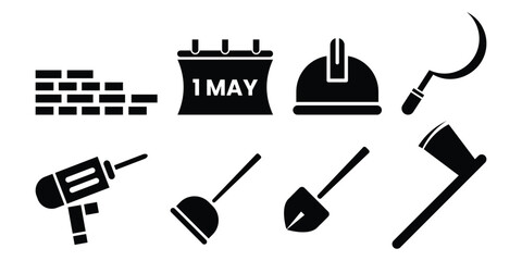 Labor day line editable icon set. Must-Have Construction Tools. Mining, worker, labor, coal, underground, digging, track, rail and more icons. vector illustration.