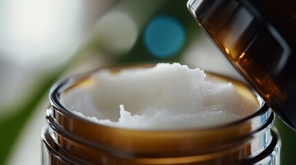Luxurious Body Butter in Amber Jar with Open Lid for Smooth Skin Nourishment