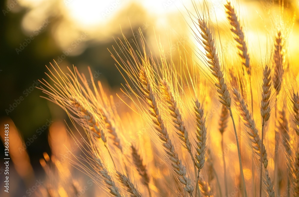 Poster wheat field at golden hour with soft light for agriculture concepts