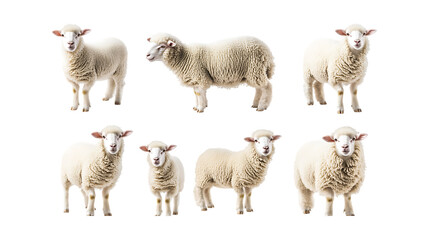 Fototapeta premium Pack Woolly Wonder set in Different Poses Against Transparent Background for Farm Illustrations, Sheep Art, or Cute Animal Designs