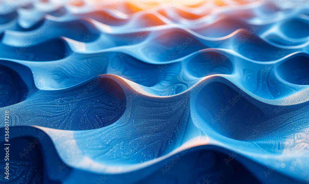 Poster vivid blue abstract 3d wave pattern with undulating lines and textured surface - modern digital art 