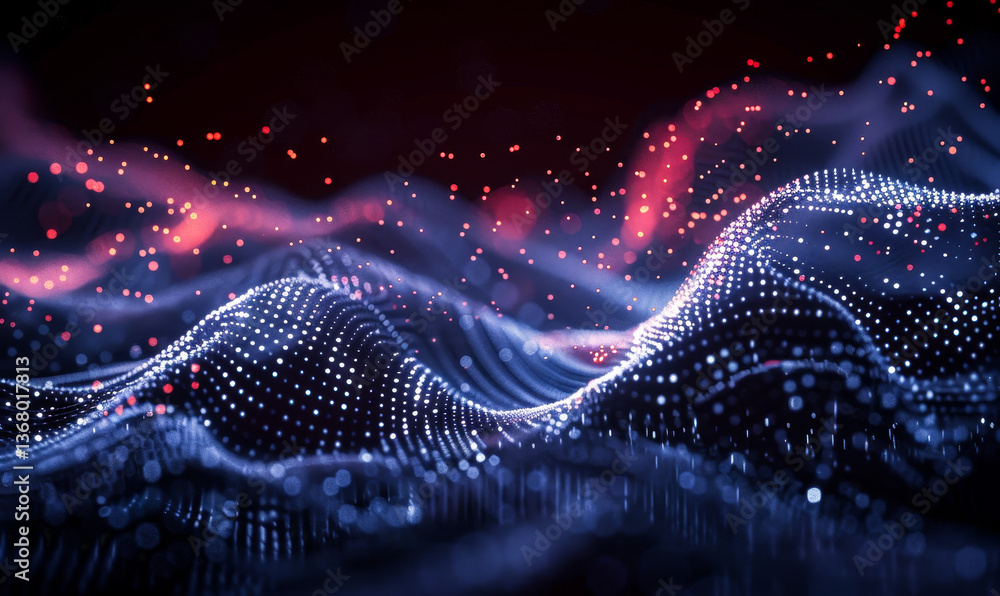 Poster futuristic big data visualization with high tech particle network in 3d abstract background, represe