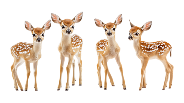 Pack Bubbly Bambi set in Different Poses Against Transparent Background for Forest-Themed Art, Wildlife Illustrations, or Nature Designs