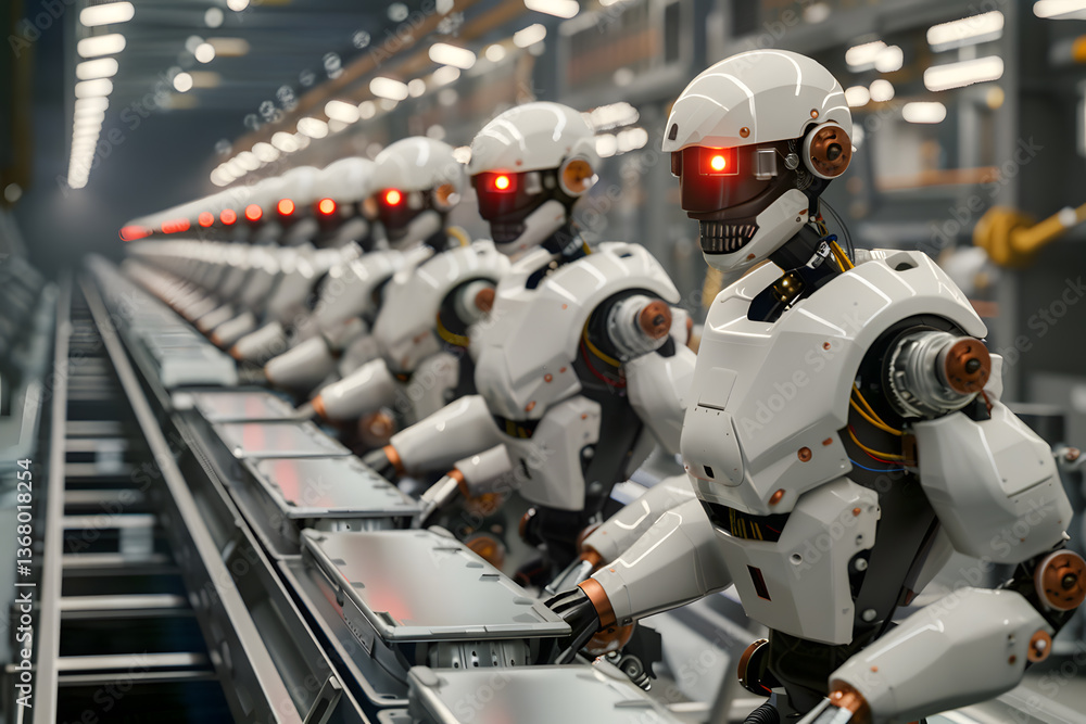 Fototapete assembly line robots in high-tech factory