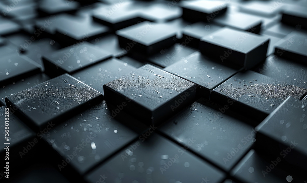 Poster futuristic black tech background with geometric 3d structure, abstract dark minimal design, simple m