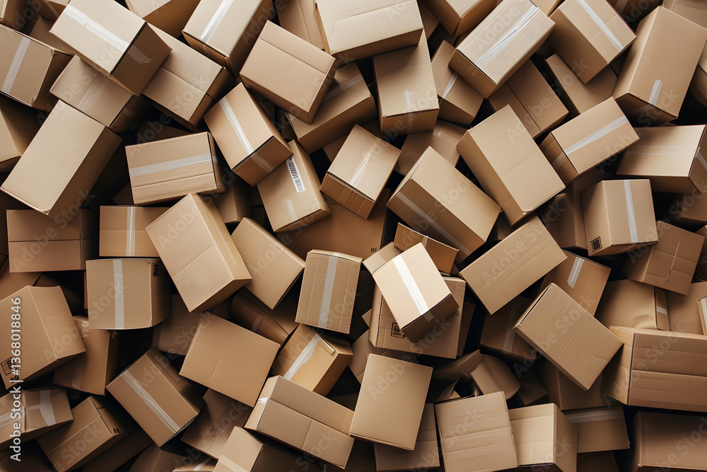 Poster overhead view of pile of cardboard boxes