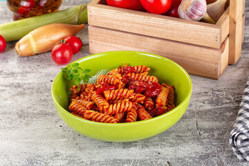 Italian fusilli pasta with tomatoes