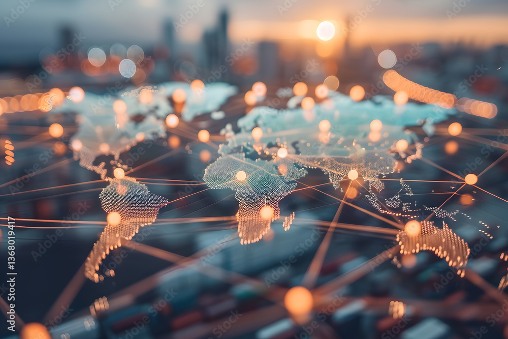 Poster global network connection concept over cityscape
