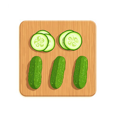 Fresh cucumbers and sliced cucumber pieces arranged on a wooden cutting board, ideal for healthy recipes and culinary presentations.