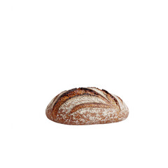 Freshly baked artisan bread on a white isolated background, showcasing its crusty texture and golden-brown color. Perfect for culinary themes or bakery designs.