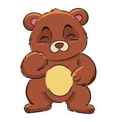 Cute baby Bear cartoon. Shy and smiling pose. Hand drawn illustration, isolated on white.