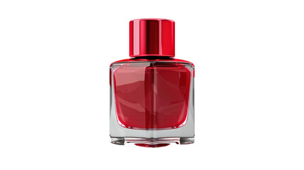 Red nail polish bottle with transparent background isolating beauty product