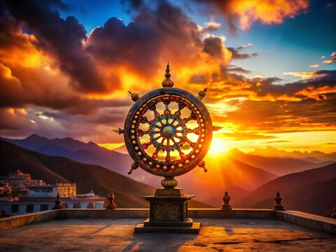 Samsara Wheel Silhouette: Tibetan Buddhist Monasteries & Six Realms