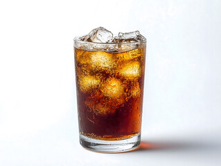 A refreshing glass of cola with ice, perfect for a hot day.