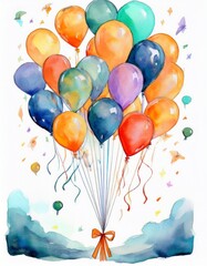 水彩画風の風船のカラフルなイラスト