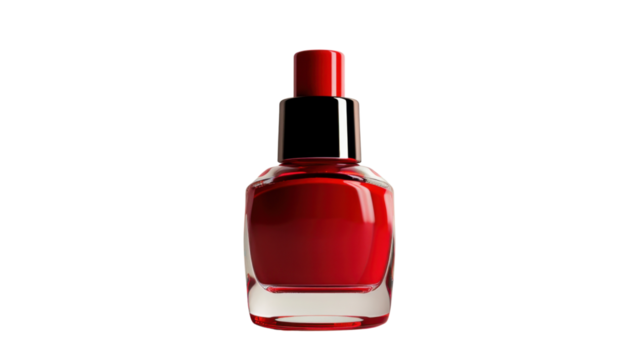 Red nail polish bottle on transparent background, beauty and cosmetics product