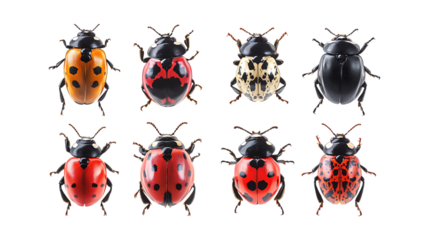 Pack Hug Bug set in Different Poses Against Transparent Background for Cute Illustrations, Insect Art, or Adorable Designs