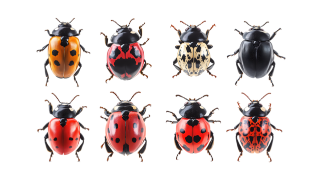 Pack Hug Bug set in Different Poses Against Transparent Background for Cute Illustrations, Insect Art, or Adorable Designs