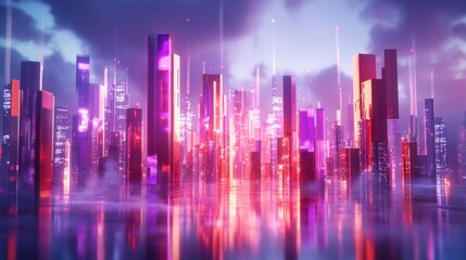 Neon Metropolis Cityscape at Dusk