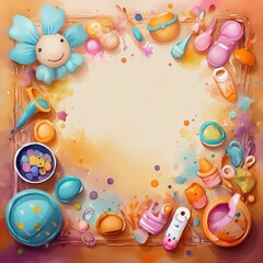 Obraz premium creative beautiful border frame of cute baby accessories background with copy space; newborn concept