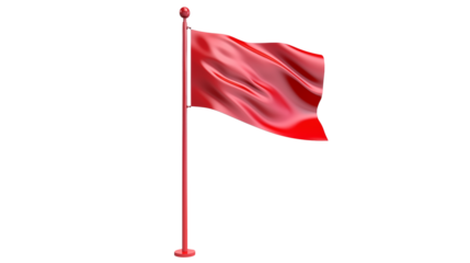 A red flag waving on a pole against a black background