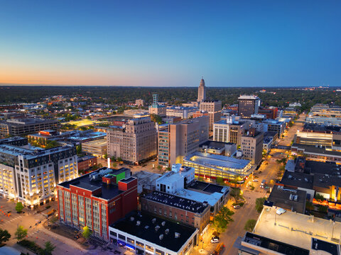 Lincoln, Nebraska, USA Downtown City Skyline