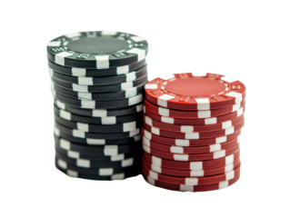 Colorful poker chips stacked for exciting card games on a transparent background, cut out