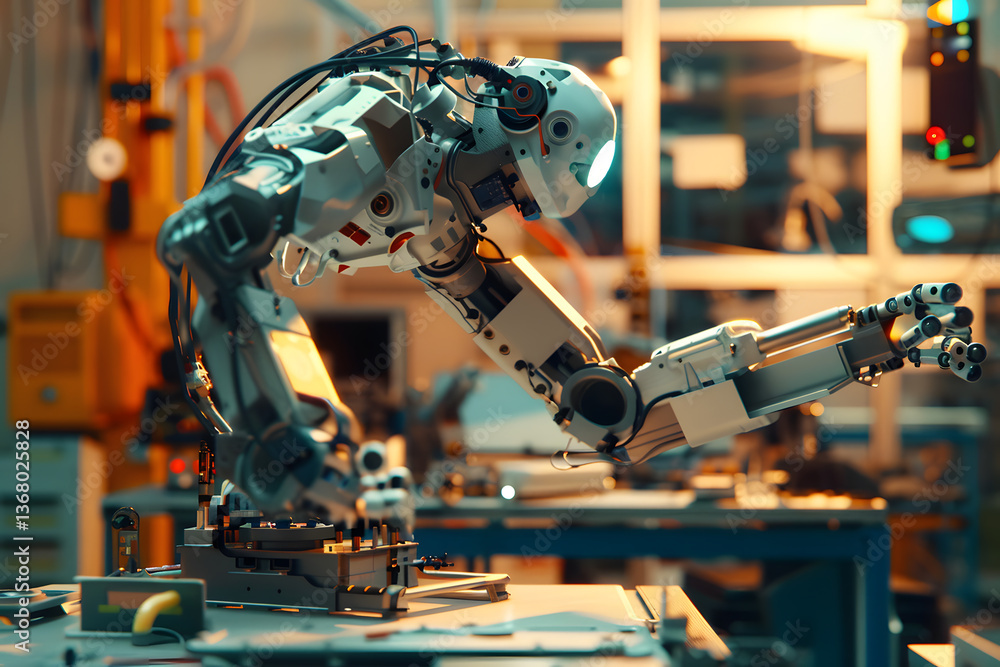Poster advanced robotic arm in high-tech facility