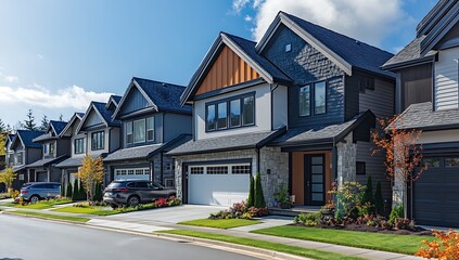 Obraz premium Luxury Suburban Homes: A Row of Modern Houses on a Sunny Day