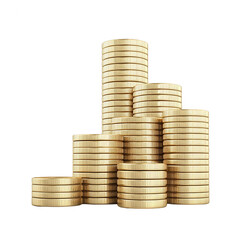 Stacked gold coins representing wealth and financial growth on a white isolated background.