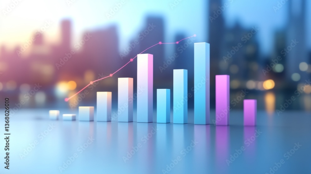 Fototapete a clean and minimalist d bar chart with tall, evenly spaced bars, cast shadows on a subtle gradient 