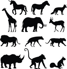 Silhouette Animal Vector Collection Horse, Elephant, Cat, Bear, Wolf, Lion, Deer, Tiger, Giraffe, and Farm Animals