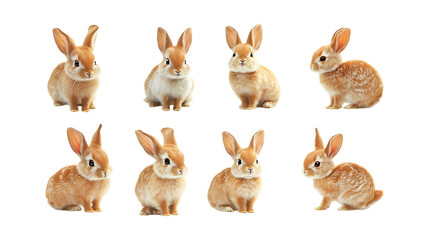 Fototapeta premium Pack Hoppy Hare set in Different Poses Against Transparent Background for Nature Illustrations, Wildlife Art, or Spring-Themed Designs