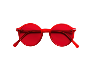 Bold red sunglasses for stylish summer looks and sun protection on a transparent background, cut out