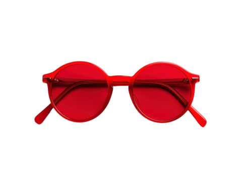 Bold red sunglasses for stylish summer looks and sun protection on a transparent background, cut out - Powered by Adobe