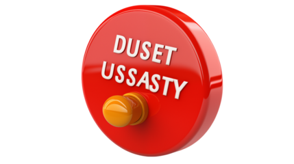 A red button with the words duset ussasty on a black background
