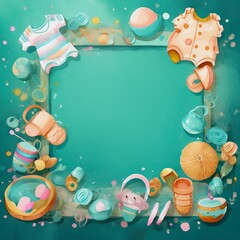 Obraz premium creative beautiful border frame of cute baby accessories background with copy space; newborn concept