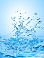 Dynamic water splash crown, isolated on light blue background