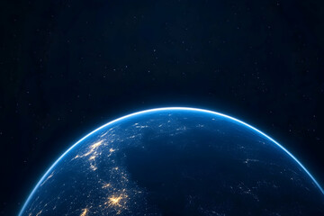 Earth's illuminated curve against a dark, starry backdrop