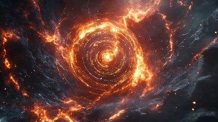 Fiery cosmic swirl, abstract space nebula