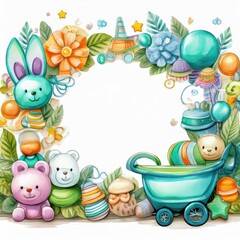 creative beautiful border frame of cute baby accessories background with copy space; newborn concept